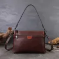 Genuine leather women shoulder crossbody bag brown multi layer commuter underarm bag new style - Coffee