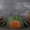 Vintage genuine leather handbag for women, ethnic embossed top layer cowhide crossbody shoulder bag. - Ink Green