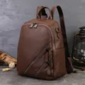 Stylish brown genuine leather backpack for women, ideal for daily commute, travel, and casual use. - Coffee