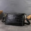 Black crocodile pattern genuine leather women shoulder bag casual crossbody phone bag stylish - Marble