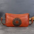 Vintage embossed top layer cowhide leather underarm bag for casual daily lifestyle. - Brown