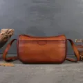 Vintage brown leather shoulder bag, handcrafted minimalist underarm bag for women daily use. - Brown