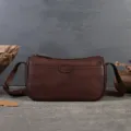 Dark brown genuine leather underarm shoulder bag vintage vegetable tanned cowhide pillow bag - Coffee