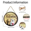 Halloween wooden hanging sign detail, 30cm round plaque with spooky house and hemp rope. - Haunted House & Withered Tree Style (Y26Y90348_Q) / 30x30x0.5cm