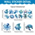 Blaues Sternenlicht Meeresbiologie Wandsticker Detailansicht mit Maßen und zwölf tollen Motiven. - 90x30cm (1 Blatt)