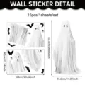 Halloween weiße Geist Fensteraufkleber Set mit Fledermäusen und Spinnen für Feiertags Deko - 60x40cm (2 Blätter/Packung) / Geist Fledermaus Spinne Stil (UV24Y12330S_T) / Statischer Aufkleber