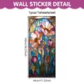 Autocollant de fenêtre floral style vitrail rétro, calque mural fleuri coloré 100x44cm déco. - 100x44cm/1 Feuille / Style Floral Rouge Bleu (UV26Y80487S_R)
