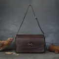 Genuine leather messenger bag, dark brown retro shoulder bag for women daily commute style. - Coffee