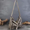 Vintage genuine leather shoulder tote bag, casual large capacity hobo bag for women. - Vintage Gray