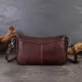 Vintage Brown Leather Underarm Bag Women Single Shoulder Baguette Bag Casual Chic - Coffee