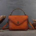 Vintage genuine leather women messenger bag, stylish retro cowhide envelope shoulder handbag. - Brown