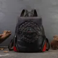 Vintage Genuine Leather Backpack Retro Carved Daypack Unisex Art Travel School Bag - Gray