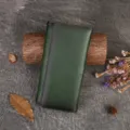 Green leather long wallet, minimalist vintage cowhide snap clutch purse and card holder variant. - Green