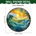 Pegatina de ventana de ola de vidriera redonda atardecer pelicula decorativa de vidrio 44cm - Estilo Olas del Mar (UV26Y80508S_R) / 44x44cm