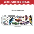 Cartoon F1 racing car wall sticker detail showing 18pcs set and 30x90cm dimensions. - F1 Racing Cartoon (UV26T60305T_R) / 90x30cm (1 Sheet)