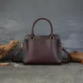 Leather womens handbag vintage top handle bag casual commuter shoulder tote bag stylish - Coffee