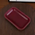 Vintage leather storage tray, rectangular valet tray with white stitching for desktop organizer. - Small Purple