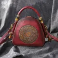 Vintage Genuine Leather Handbag Retro Embossed Shoulder Messenger Bag Red Shell Bag Variant - Dusty Rose