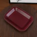 Plateau vide-poches en cuir de vachette vintage, rangement de bureau rouge fonce coutures. - M Violet