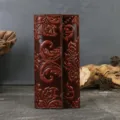 Women genuine leather long trifold wallet with vintage embossed floral design and large capacity. - Brown