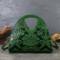 Vintage embossed leather handbag for women, elegant top handle tote with shoulder strap. - Green