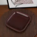 Plateau de Rangement en Cuir Marron, Vide-Poche Carré Vintage avec Coutures Blanches Bureau - Marron carré