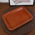 Plateau de rangement en cuir de vachette rétro marron avec des coutures pour bureau - Grande taille marron