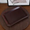 Plateau de rangement en cuir de vache retro avec coutures blanches, bureau elegant. - Café Large
