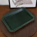 Plateau de rangement en cuir vert vintage organiseur de bureau décoratif pour la maison - L Vert