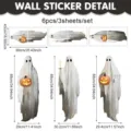 Halloween weiße Geist Wandaufkleber Set, selbstklebende PVC gruselige Dekoration fürs Wohnzimmer. - 43x90cm (3 Blätter/Packung) / Geist Kürbis Stil (24Y12332) / Statischer Aufkleber