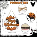 Segno appeso in legno di Halloween con gatto nero, zucca e fantasma, corda di canapa, taglia 30cm. - Stile Elementi Classici del Festival (Y26Y90389_Q) / 30*30*0.5cm
