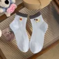 Cute blue short cotton socks for women featuring adorable puppy and Chinese character embroidery. - One Size / Blue