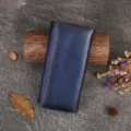 Genuine leather women wallet retro cowhide long clutch solid color snap closure phone bag blue - Blue