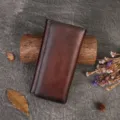 Vintage genuine leather women long wallet top layer cowhide snap button clutch multi-function bag - Coffee