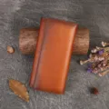 Vintage genuine leather long wallet for women, minimalist snap clutch and card organizer bag. - Brown