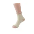 Cozy women fleece fuzzy socks with cute pink trim detail, soft plush fabric for winter home. - One Size / Cuffed Ivory White