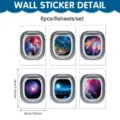 3D Weltraum Raumschiff Bullauge Wandsticker Set, 6Stk Universum Galaxie Deko für Kinderzimmer. - Kosmische Sternenansicht (CT26T60218J_T) / 6 Blatt/Packung