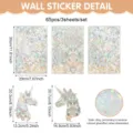 Rainbow laser unicorn wall sticker detail view showing dimensions and static cling sheet sizes. - 20*30cm*3 Sheets / Colorful