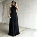 Elegante vestido de noche negro sin mangas estilo francés, vestido largo ajustado. - S / Vestidos / Negro