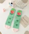 Thickened coral fleece warm winter socks with cute cartoon design, soft floor home socks. - One Size / Green