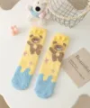 Fluffy coral fleece winter socks cute cartoon bear warm floor socks thick home sleep socks for women - One Size / Yellow