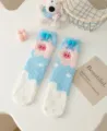 Blue white fluffy coral fleece sleep socks with cute cartoon pig animal design variant. - One Size / Blue