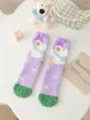 Plush fuzzy warm winter socks for women cute cartoon duck thick cozy home floor socks. - One Size / Purple