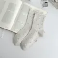 Spring summer women socks sweet polka dot ruffle cute casual mid tube cotton daily wear - One Size / Oatmeal