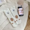 Fluffy Coral Fleece Bear Socks Thickened Warm Winter Sleep And Floor Socks Variant - One Size / Lucky Cat - White