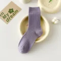 Bequeme lila Damen Waffel-Socken, lässige tägliche Baumwoll-Strickwaren für die Frühlingssaison. - Einheitsgröße / Waffel Lila
