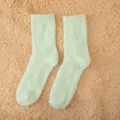 Cozy solid color coral fleece sleep socks detail, ultra soft plush winter thermal floor socks. - One Size / Autumn Fragrance Green