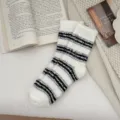 Cozy plush striped sleep socks for men, thick warm winter fuzzy floor socks with vintage design. - One Size / White