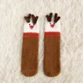 Fluffy coral fleece Christmas reindeer socks, thick warm winter floor socks for women and girls. - One Size / Elk