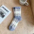 Fluffy coral fleece striped fuzzy socks for women warm winter cozy sleep floor socks - One Size / Mix Blue